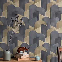 Galerie Wallcoverings Product Code 10155-15 - ELLE Decoration Wallpaper Collection - Gold Black Colours - 3D Geometric Graphic Design