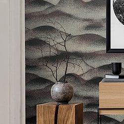 Galerie Wallcoverings Product Code 34022 - The New Design Book Wallpaper Collection - Black, Silver, Burgundy Colours - A textured misty landscape of hills Design