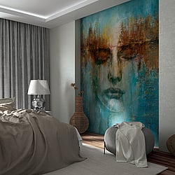 Galerie Wallcoverings Product Code 35498 - Odyssey Wallpaper Collection - Green Colours - Odyssey Artistic Face Mural Design