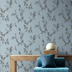 Galerie Wallcoverings Product Code 35916 - Ornamenta Wallpaper Collection - Blue Gold Colours - Thin Leaf Design