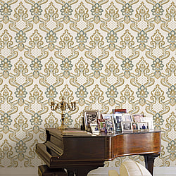 Galerie Wallcoverings Product Code 42506 - Opulence Wallpaper Collection - Gold Blue Colours - Luxury Italian Damask Design