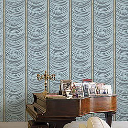 Galerie Wallcoverings Product Code 42546 - Opulence Wallpaper Collection - Blue Gold Colours - Drape Effect Design