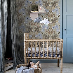 Galerie Wallcoverings Product Code 44121 - Apelviken 2 Wallpaper Collection - Beige Blue Colours - Squirrels and Strawberries Design