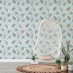 Galerie Wallcoverings Product Code 47451 - Flora Wallpaper Collection - Grey, Turquoise Colours - Soft Foliage Design