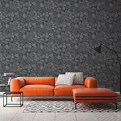 Galerie Wallcoverings Product Code BB51141 - The Bricks And More Wallpaper Collection - Grey Black Colours - Petrified Paradise Motif Design