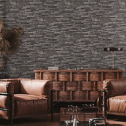 Galerie Wallcoverings Product Code BB51146 - The Bricks And More Wallpaper Collection - Grey Black Colours - Rocky Retreat Motif Design