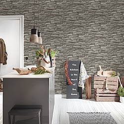 Galerie Wallcoverings Product Code BB51148 - The Bricks And More Wallpaper Collection - Cream Grey Black Colours - Graceful Granite Motif Design