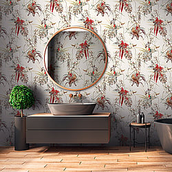 Galerie Wallcoverings Product Code BW51028 - Blooming Wild Wallpaper Collection - Cream Red White Colours - Exotic Parrot Motif Design