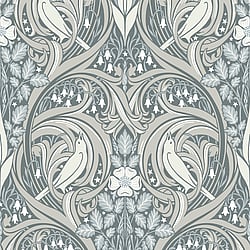 Galerie Wallcoverings Product Code ET12210 - Arts and Crafts Wallpaper Collection - Grey Mauve Cream Colours - Bird Scroll Design