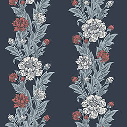 Galerie Wallcoverings Product Code ET12712 - Arts and Crafts Wallpaper Collection - Navy White Red Colours - Blooming Stripe Design