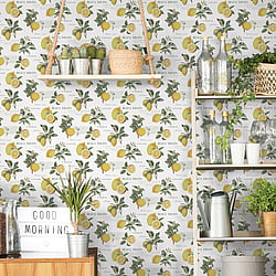 Galerie Wallcoverings Product Code G45409 - Just Kitchens Wallpaper Collection - Yellow Green White Colours - Citron Botanical Design