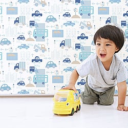 Galerie Wallcoverings Product Code G56009 - Just 4 Kids 2 Wallpaper Collection - Blue White Colours - Traffic Design