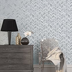 Galerie Wallcoverings Product Code G67711 - Special Fx Wallpaper Collection - Silver Grey Blue Colours - Glitter Chevrons Design