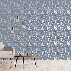 Galerie Wallcoverings Product Code G67720 - Special Fx Wallpaper Collection - Blue Silver Grey Colours - Glitter Ribbons Design