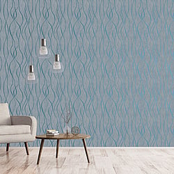 Galerie Wallcoverings Product Code G67735 - Special Fx Wallpaper Collection - Blue Silver Colours - Glitter Ribbons Design