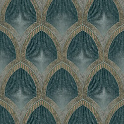 Galerie Wallcoverings Product Code G68085 - Special FX 2 Wallpaper Collection - Silver, Turquoise, Gold Colours - Nouveau Scallop Design