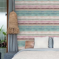 Galerie Wallcoverings Product Code G78268 - Atmosphere Wallpaper Collection - Turquoise Magenta Colours - Skye Stripe Design