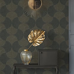 Galerie Wallcoverings Product Code HV41050 - Havana Wallpaper Collection - Grey Metallic Black Colours - Havana Mosaic Fan Motif Design