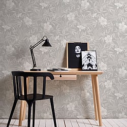 Galerie Wallcoverings Product Code HV41054 - Havana Wallpaper Collection - Beige Grey Metallic Colours - Havana Floral Motif Design