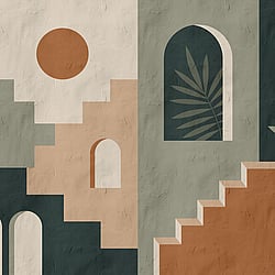 Galerie Wallcoverings Product Code WH45261M - Welcome Home Murals Wallpaper Collection - Blue, Cream, Orange Colours - Modern Mediterranean Steps Design