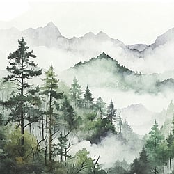 Galerie Wallcoverings Product Code WH45264M - Welcome Home Murals Wallpaper Collection - Grey, Green, White Colours - Misty Mountain Pines Design