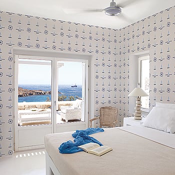 Galerie Wallcoverings Product Code G23031 - Deauville Wallpaper Collection - Navy Blue Sky Blue Beige Colours -  